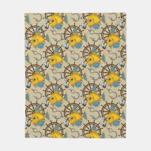 海大尉魚パターン フリースブランケット (正面)