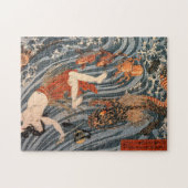 海女と龍,国芳，女&ドラゴン，国芳，浮世絵 ジグソーパズル (横)