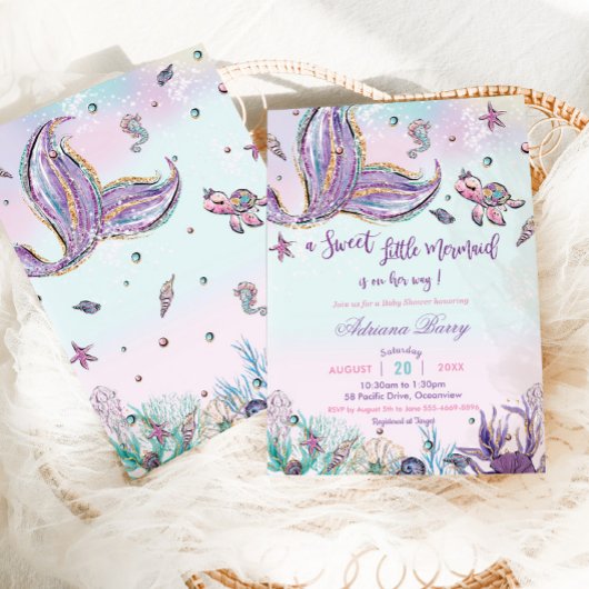 海女の下で人魚の赤ちゃんシャワー 招待状
