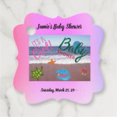 海女の下で赤ちゃんシャワーピンクの背景 フェイバータグ (正面)