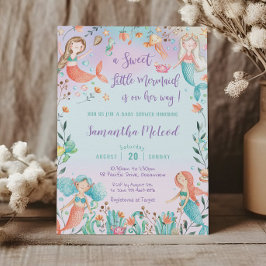 海女の下にかわいい人魚の赤ちゃんシャワー 招待状