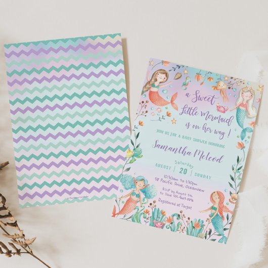 海女の下にかわいい人魚の赤ちゃんシャワー 招待状