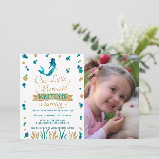 海女の下の人魚の写真任意の年齢誕生日 招待状 (スタンド正面)