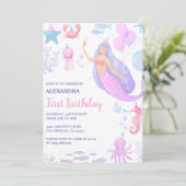 海女の下の人魚の女の子1st誕生日 招待状 (スタンド正面)