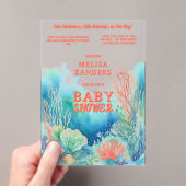 海女の子かわいい水の色のサンゴ アクリル招待状 (インサイチュ (ポータブル))