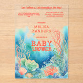 海女の子かわいい水の色のサンゴ アクリル招待状 (正面)