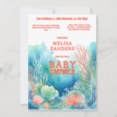 海女の子かわいい水の色のサンゴ 招待状 (正面)