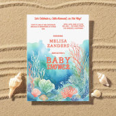 海女の子かわいい水の色のサンゴ 招待状