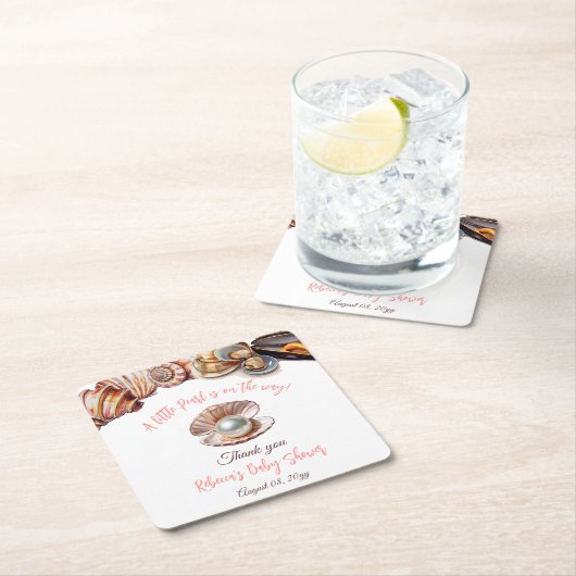 海女の子のベビーシャワーの下の小さな真珠 スクエアペーパーコースター (インサイチュ)