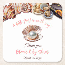 海女の子のベビーシャワーの下の小さな真珠 スクエアペーパーコースター