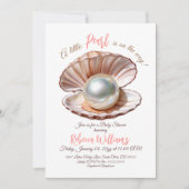 海女の子のベビーシャワーの下の小さな真珠 招待状 (正面)