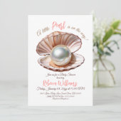 海女の子のベビーシャワーの下の小さな真珠 招待状 (スタンド正面)