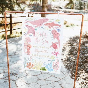 海女の子の下で赤ちゃんシャワー歓迎のサイン ポスター