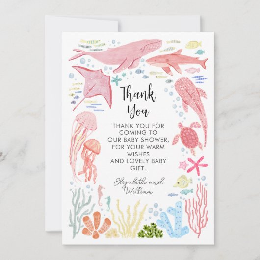 海女の赤ちゃんシャワーの下で サンキューカード (正面)