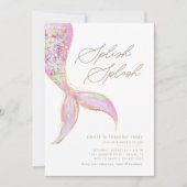 海女ピンクの誕生日パーティーの下の人魚 招待状 (正面)