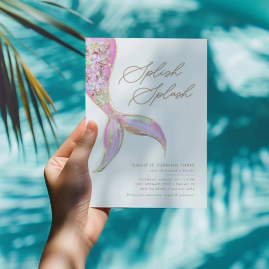 海女ピンクの誕生日パーティーの下の人魚 招待状
