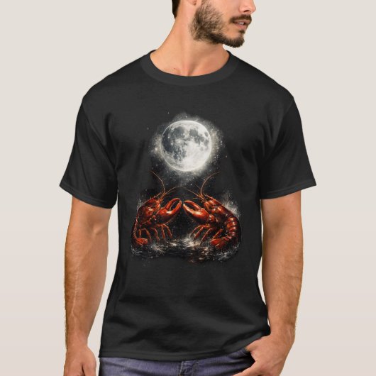 海好きエビ月デザイン夜の海の動物 Tシャツ (正面)
