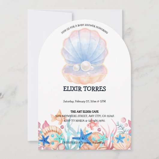 海威厳のあるの赤ちゃんシャワーの下の真珠 招待状 (正面)