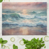 海威厳のあるサンセット波水彩沿岸 キッチンタオル (折り畳み)