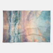 海威厳のあるサンセット波水彩沿岸 キッチンタオル (横)