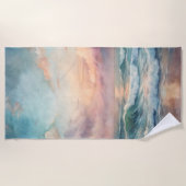 海威厳のあるサンセット波水彩沿岸 ビーチタオル (正面)