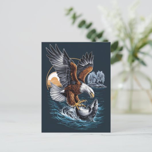 海威厳のある魚の上に舞うワシ ポストカード (スタンド正面)