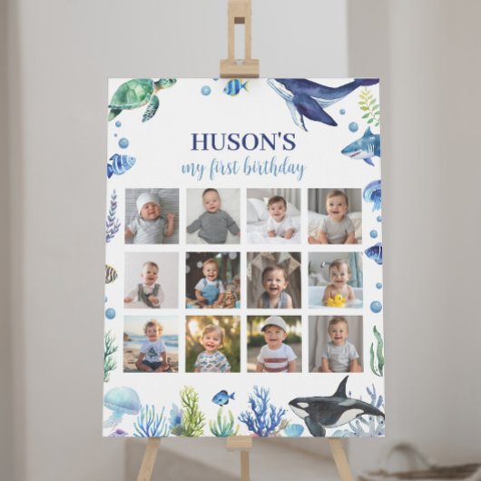 海少年の誕生日写真マイルストーン記号 ポスター