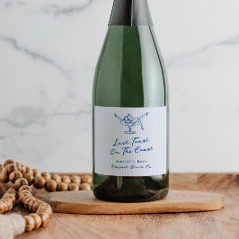 海岸お洒落でハンドドローされた青の最後のトースト スパークリングワインラベル