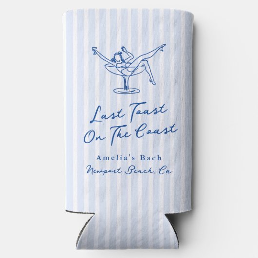 海岸お洒落でハンドドローされた青の最後のトースト スリム缶クーラー (裏面)