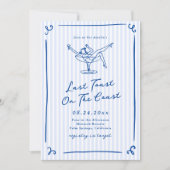 海岸お洒落でハンドドローされた青の最後のトースト 招待状 (正面)