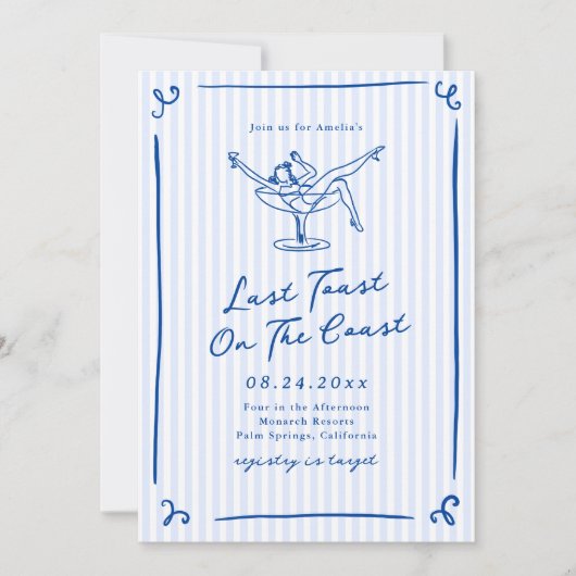 海岸お洒落でハンドドローされた青の最後のトースト 招待状 (正面)