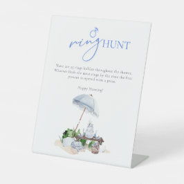 海岸でのビーチピクニック ブライダルシャワーリングハントゲーム 台座サイン