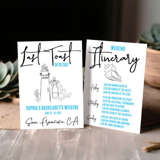 海岸での最後の乾杯 ウィークエンド バチェロレッテ パーティー 招待状