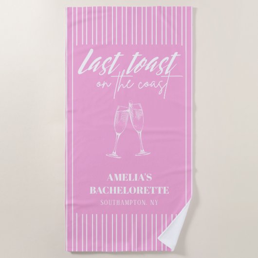 海岸での最後の乾杯 ピンクの花嫁の最後の夜 ビーチタオル (正面)