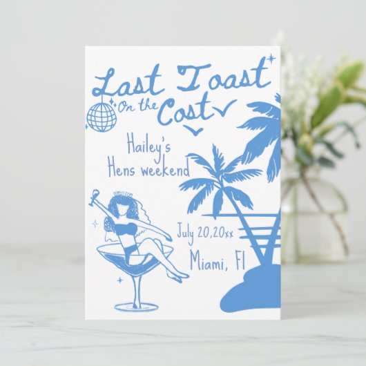 海岸での最後の乾杯　独身最後の女友達たちとのお別れ会の招待状 招待状 (スタンド正面)