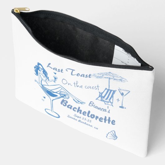 海岸でハンドドローされた最後のトーストバチェロレッテ アクセサリーポーチ (見開き)