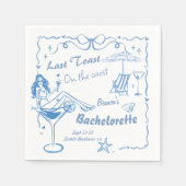 海岸でハンドドローされた最後のトーストバチェロレッテ スタンダードカクテルナプキン (正面)