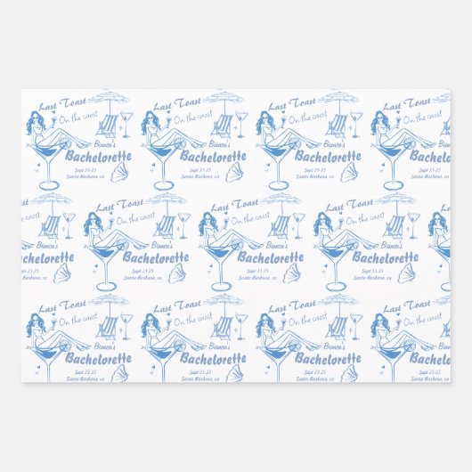 海岸でハンドドローされた最後のトーストバチェロレッテ ラッピングペーパーシート (正面)