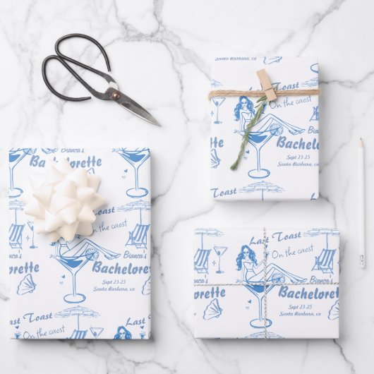 海岸でハンドドローされた最後のトーストバチェロレッテ ラッピングペーパーシート (正面)