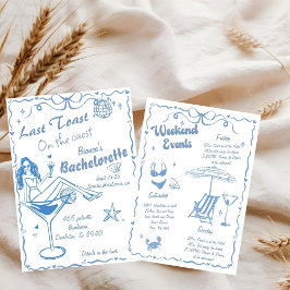 海岸でハンドドローされた最後のトーストバチェロレッテ 招待状