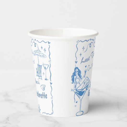 海岸でハンドドローされた最後のトーストバチェロレッテ 紙コップ (左)