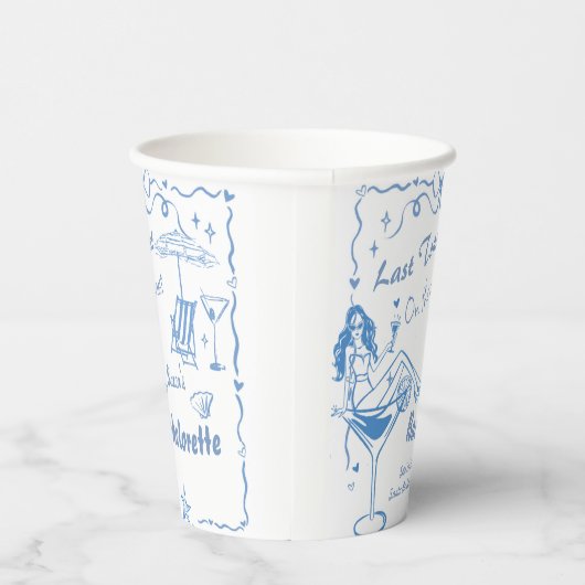 海岸でハンドドローされた最後のトーストバチェロレッテ 紙コップ (右)