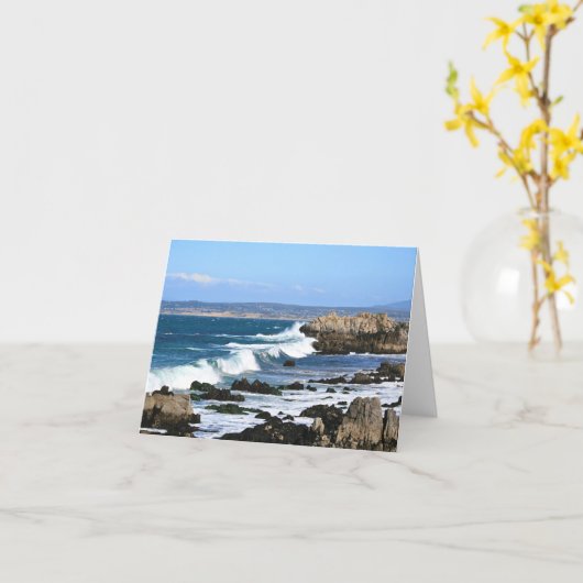 海岸で波が衝突、ノートカ空白のード カード (黄色い花)