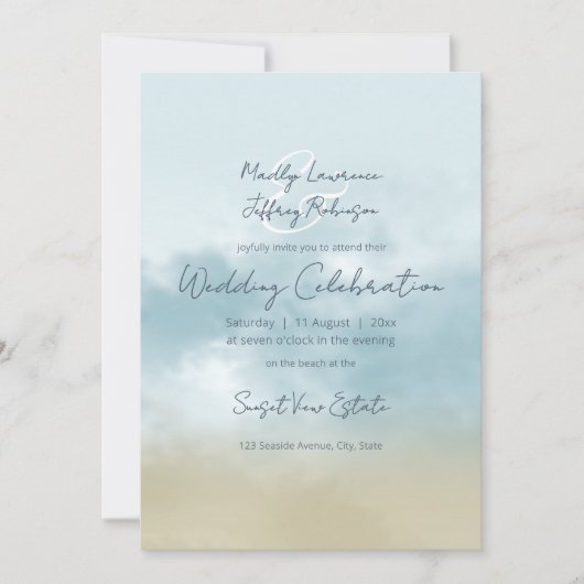 海岸で海サーフィンビーチ結婚を 招待状 (正面)
