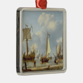 海岸による姿が付いている穏やかな水の船 メタルオーナメント (右)