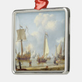 海岸による姿が付いている穏やかな水の船 メタルオーナメント (左)