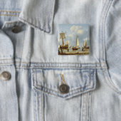 海岸による姿が付いている穏やかな水の船 缶バッジ (インサイチュ)