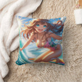 海岸のアニメサーファーガール クッション (ブランケット)