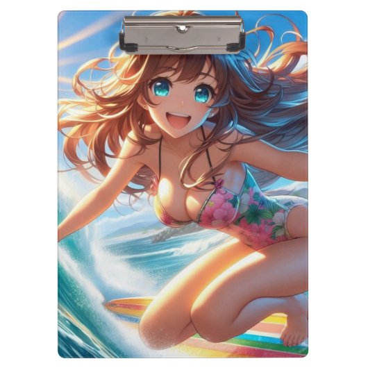 海岸のアニメサーファーガール クリップボード (正面)