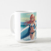 海岸のアニメサーファーガール コーヒーマグカップ (正面左)